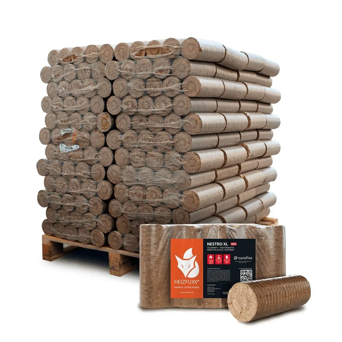 Nestro XL Red Holzbriketts – Palette mit 96 Packungen à 10 kg