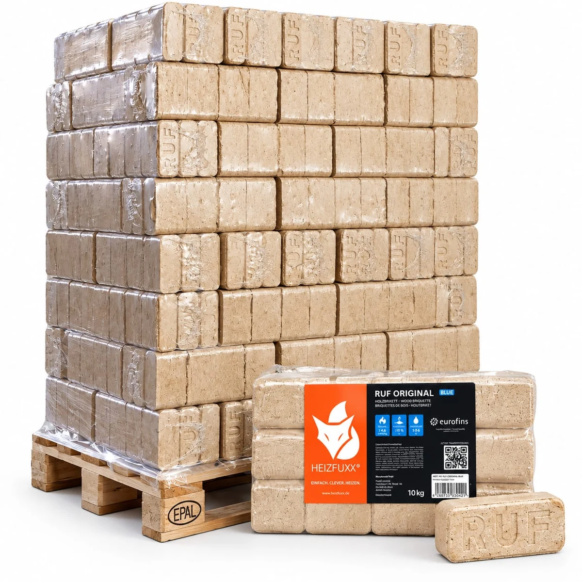 RUF Original Blue Weichholzbriketts – Palette mit 96 Packungen à 10 kg