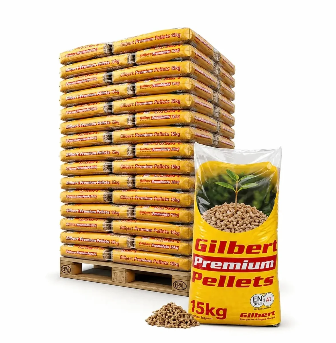 Gilbert Premium Holzpellets – Palette mit 65 Säcken à 15 kg